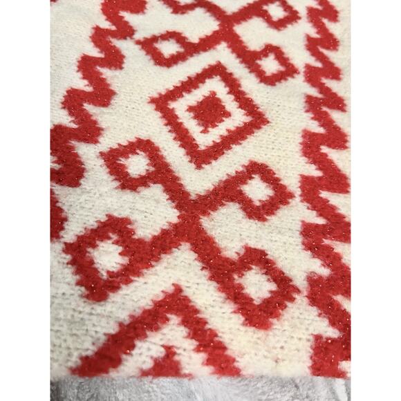 Holiday Après Ski Sweater Womens L New Day Red Cream Sparkle Fair Isle Chunky - Picture 3 of 10